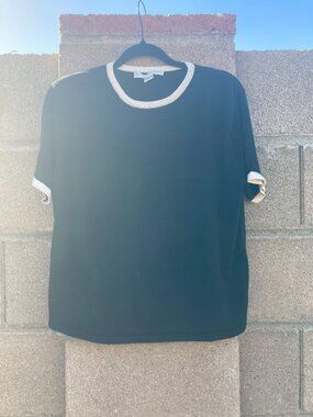 Jessica Holbrook silk cotton sweater t-shirt black with cream trim size 1X
